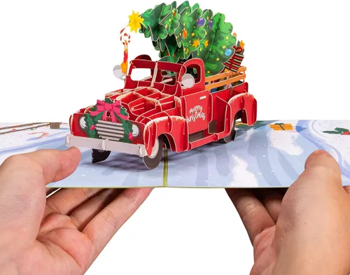 Miniatura 3 de Paper Love Tarjeta de Navidad desplegable 3D, automóvil, regalo para Navidad o vacaciones, cubierta de 5 x 7 pulgadas, incluye sobre y etiqueta