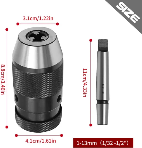 Miniatura 3 de 1/32" -1/2" JT33 Chuck MT2-JT33 Adaptador de portabrocas R8 Portabrocas sin llave