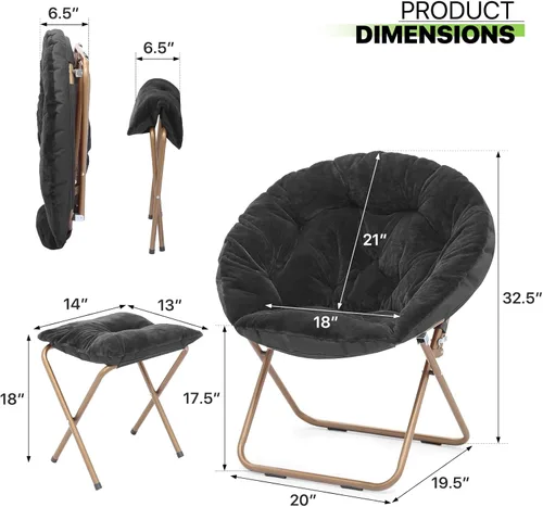 Miniatura 3 de Magshion Silla plegable tipo platillo para adultos con otomana, silla de lectura circular para dormitorio, sala de estar y residencia estudiantil