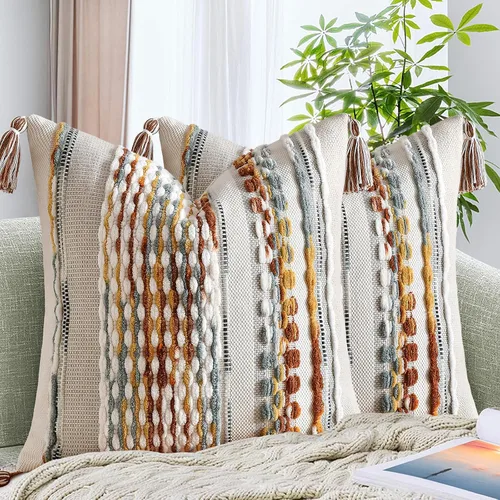Miniatura 22 de AmHoo - Fundas de almohada de 18 x 18 pulgadas con borlas, fundas de almohada decorativas tejidas con textura de chenilla estilo boho para sofá