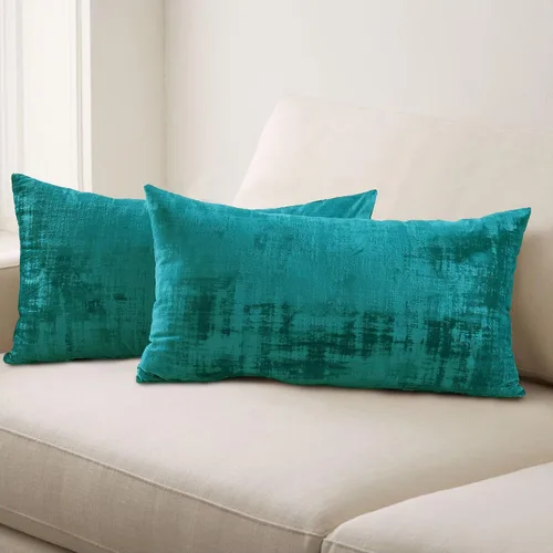 Home Soft Things Juego de 2 fundas de almohada de terciopelo texturizado, 14 x 26 pulgadas, color verde azulado profundo, fundas decorativas