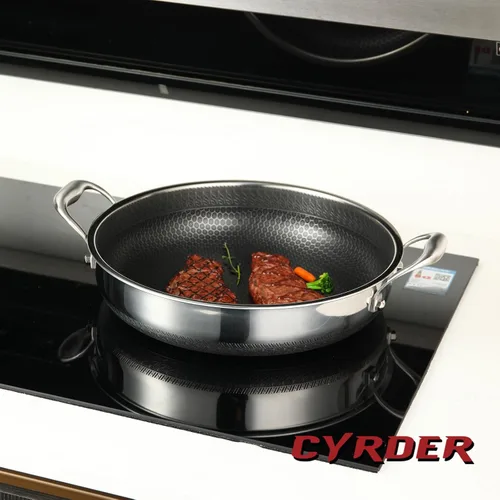 Miniatura 6 de Gran sartén de freír profunda híbrida antiadherente - 13 pulgadas 316L de acero inoxidable con tapa y asa de dos mangos, libre de PFOA, apta