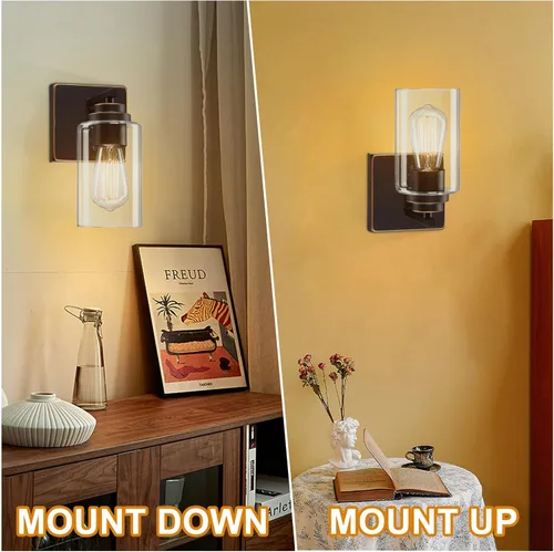 Miniatura 4 de Pia Ricco Juego de 2 apliques de pared, lámparas de pared con interruptor para dormitorio, modernas lámparas de baño con pantalla de vidrio Bronce