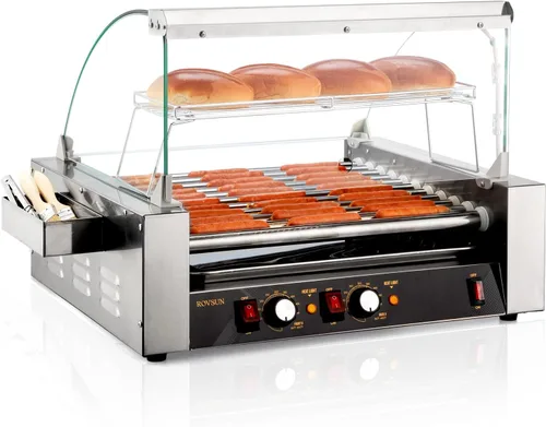 Miniatura 9 de 18 Hot Dog 7 Roller 1050W, máquina de cocina para perros calientes con iluminación LED, control de temperatura doble, cubierta, estante extraíble