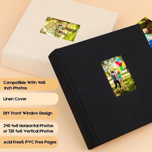 Miniatura 2 de Álbum de fotos de 4 x 6 pulgadas, 240 fotos con espacio de escritura, cubierta de lino con ventana frontal, 240 fotos horizontales y verticales de 4