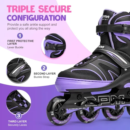Miniatura 2 de 2PM SPORTS Patines en línea ajustables para niños de 4 a 12 años, patines en línea juveniles para niñas y niños de 5 a 8 a 12 años con ruedas de luz