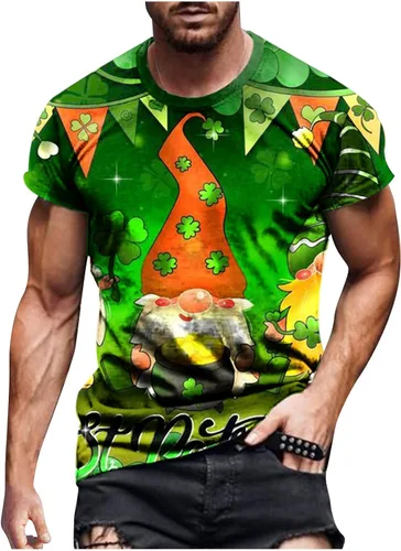 Camiseta de gran tamaño con estampado 3D para hombre, diseño de San Patricio, cuello redondo, blusas sueltas de manga corta para uso diario