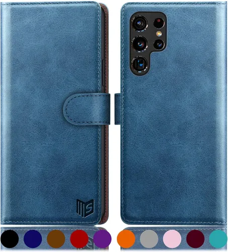 Miniatura 15 de SUANPOT Funda de cuero tipo cartera para Samsung Galaxy S22 Ultra con bloqueo RFID, tarjetero para tarjetas de crédito, funda de teléfono con tapa
