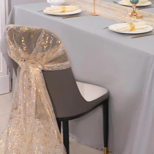 Miniatura 8 de Snowkingdom - Camino de mesa dorado de 10 pies, gasa transparente, chifón, tul, tela de queso, lentejuelas, purpurina, lámina metálica, decoraciones