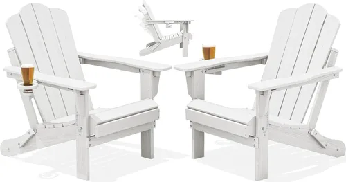 Miniatura 32 de Silla plegable ajustable KINGYES Adirondack, sillas reclinables Adirondack de 3 posiciones con portavasos, Adirondack de HDPE resistente a