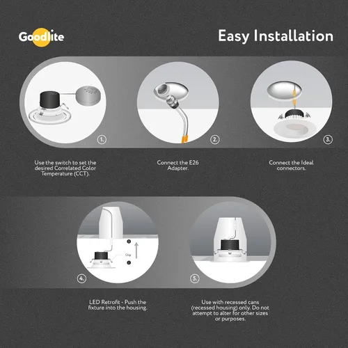 Miniatura 7 de Goodlite Foco descendente redondo LED de 4 pulgadas, 10 W (85 W igual), 850 lúmenes, 5CCT seleccionable 2700K-3000K-3500K-4100K-5000K, CRI90, Blanco