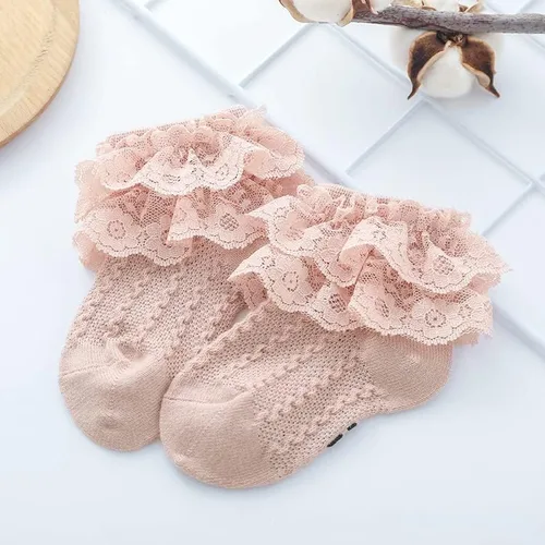Miniatura 6 de DRESHOW BQUBO Baby Girls Socks Eyelet Ruffle Lace Socks Cute Frilly Socks NewbornInfantToddlers Thin Socks Dress Socks