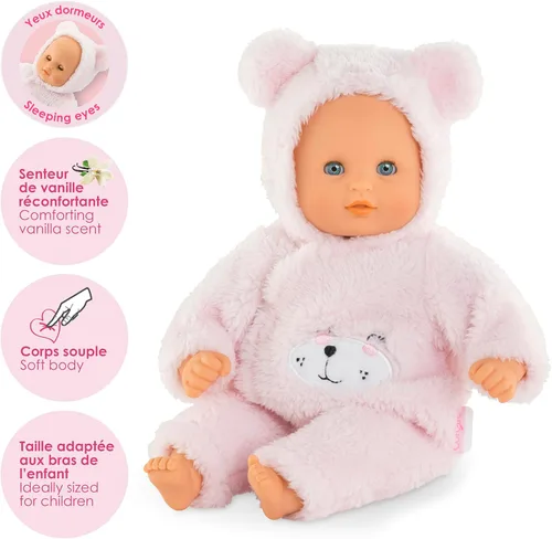Miniatura 3 de Corolle My First Baby Doll Oso de Peluche Abrazable - Muñeca bebé niño suave de 12" con aroma a vainilla, atuendo de oso rosado y ojos para dormir
