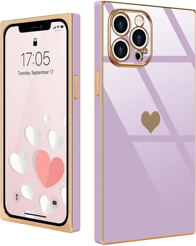 Miniatura 53 de Compatible con iPhone 12 Funda Rectangular Bonita Chapado Dorado Lujo Corazón de Amor Funda de Teléfono para Mujeres Niñas A Prueba de Golpes