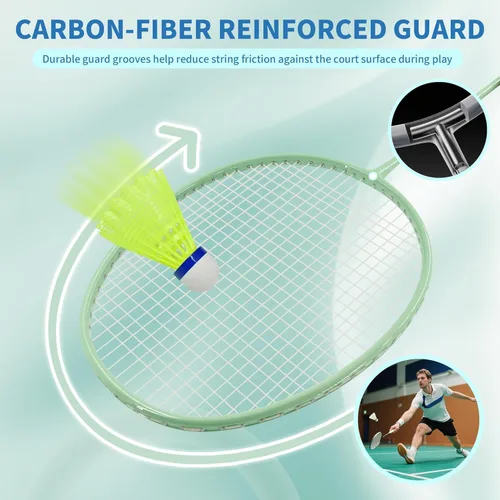 Miniatura 3 de Senston Juego de 4 raquetas de bádminton profesionales, fibra de carbono, 6 volantes, 4 agarres y bolsa para juegos de patio trasero 3.17 oz