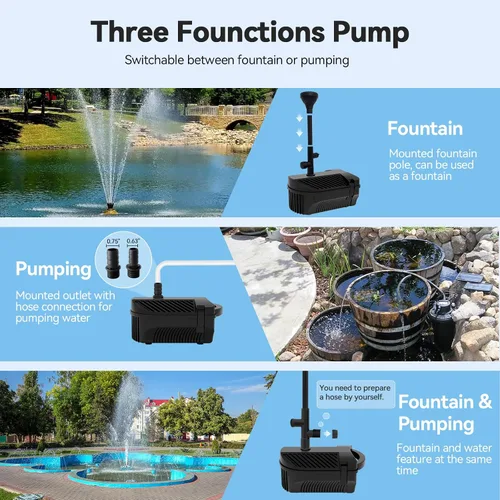 Miniatura 3 de Bomba de fuente de agua grande de 790 GPH/60W, kits de fuente de bomba de estanque para exteriores, equipo de estanque con 3 opciones de boquilla