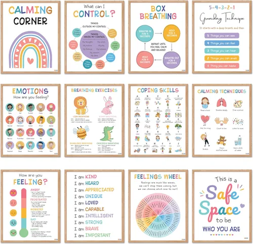 Miniatura 7 de 10 Pósteres de Salud Mental para Niños (10"x14") Decoración de Oficina de Terapia, Póster de Rueda de Sentimientos, Qué Puedo Controlar, Tabla de 10