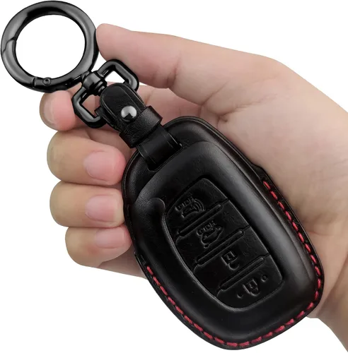 Miniatura 7 de Tukellen Funda de Cuero Genuino para Llavero Portallaves Inteligente Compatible con Hyundai Elantra Elantra GT Ioniq Sonata Tucson Smart 4 Botones