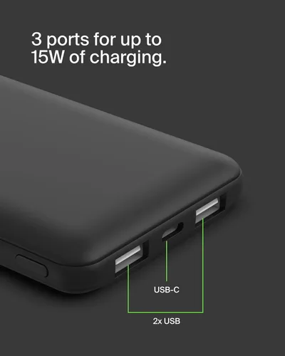Miniatura 9 de Belkin Cargador Portátil - Paquete de Batería de Banco de Energía de 3 Puertos de 15W con Batería de 10000mAh - Carga Rápida para iPhone, Teléfono