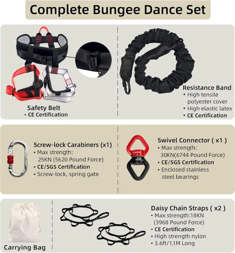 Miniatura 6 de Set de Fitness Bungee, Juego de Bandas de Resistencia Pesada, Equipo de Entrenamiento de Cuerda Bungee de Yoga Profesional 4D con 6 Tamaños