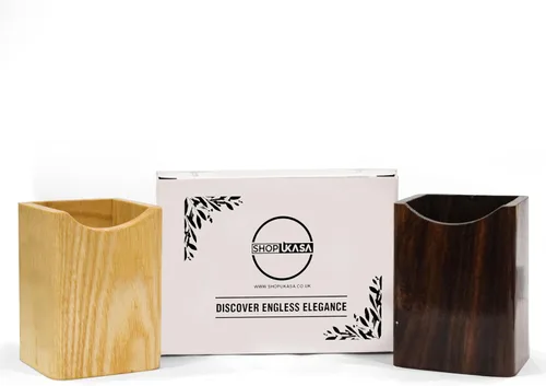 Miniatura 3 de Paquete de 2 Soportes de Madera para Bolígrafos y Lápices Multiusos de Madera Natural Vaso para Lápices Organizador de Escritorio Caja