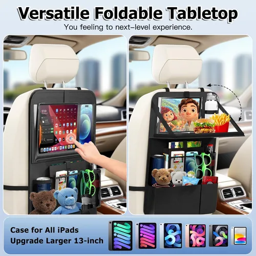 Miniatura 7 de KaiCross Organizador de asiento trasero de automóvil con bandeja plegable mejorada, organizador de asiento de automóvil para niños, accesorios