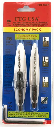 Miniatura 11 de FTG USA Juego de brocas avellanadoras de madera ajustable, 5 piezas, broca avellanadora #4 #6 #8 #10 #12 con broca cónica para carpintería