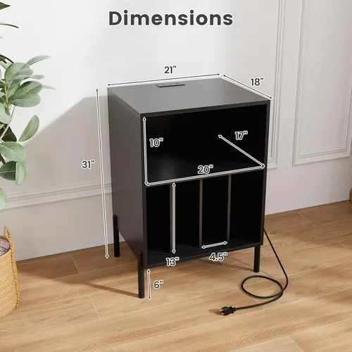 Miniatura 3 de Giantex Soporte para tocadiscos con estación de carga, soporte para tocadiscos con armario de almacenamiento, estante para tocadiscos con patas