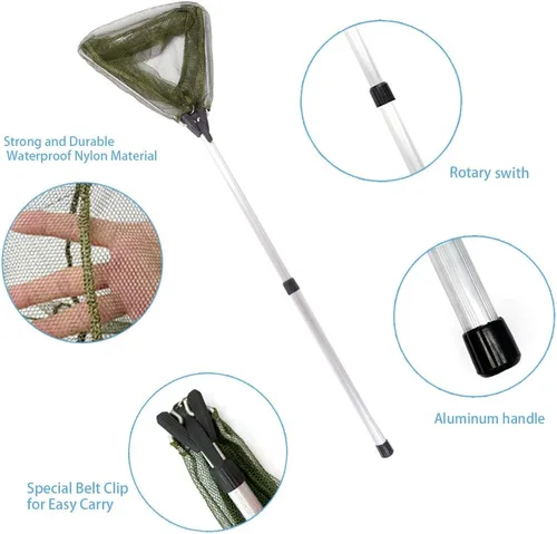 Miniatura 2 de YVLEEN Red de pesca para niños para lagos, redes de minnow para niños, mango telescópico plegable de aluminio para caña de pescar y malla de nailon