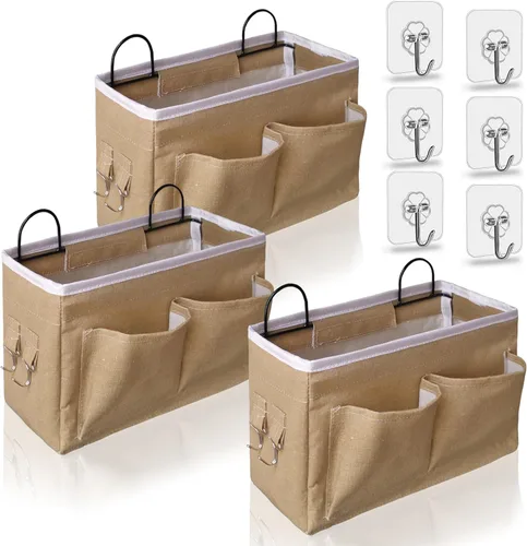 Miniatura 9 de Kanrichu 2 bolsas organizadoras para colgar en la pared, cesta de almacenamiento para colgar en la puerta de tela de lino con bolsillos, contenedor