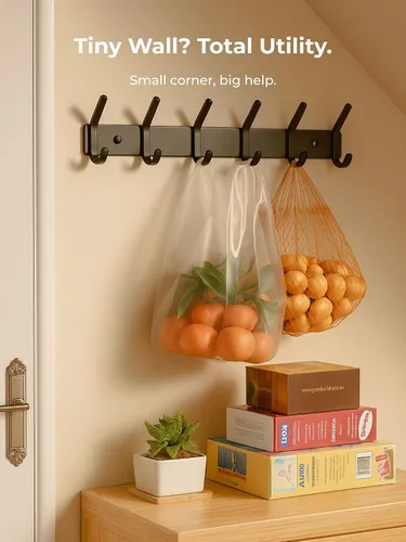 Miniatura 5 de GWAAZXGZ Perchero para colgar en la pared, 15 pulgadas, de metal negro mate, organizador de 6 ganchos para montar en la pared, moderno