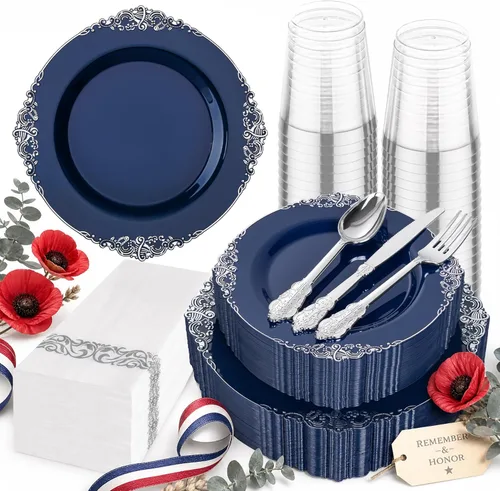 Miniatura 14 de Hioasis 350 platos de plástico transparente y dorado, elegante juego de vajilla desechable adecuado para 50 invitados, incluye platos de cena