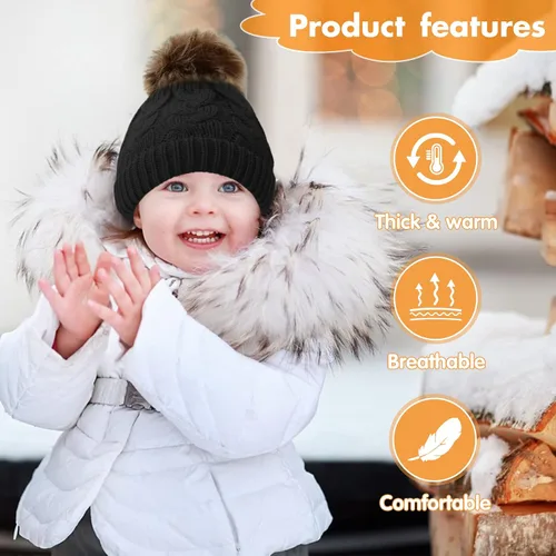 Miniatura 3 de Gorro de invierno para niñas pequeñas Zando, con pompones, gorras tejidas para bebés y niños