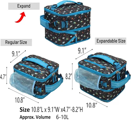 Miniatura 2 de Expandable(18cans) Lunch Box Insulated Cute Cartoon Lunch bag for Kids Boys Grils Toddler Teens Portable Lightweight Small Lunchbox With Shoulder