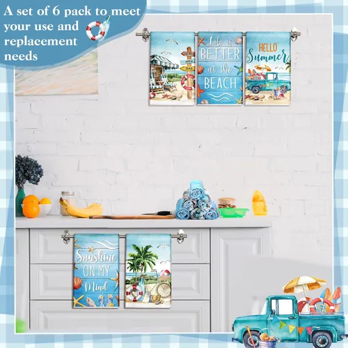 Miniatura 4 de Tudomro 6 Piezas Toallas de Cocina de Playa de Verano Toallas de Cocina de Camión de Playa Toallas de Cocina de Concha Toallas de Cocina Absorbentes