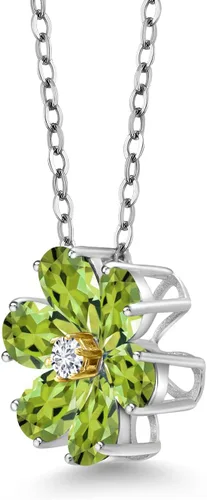 Miniatura 5 de Gem Stone King Collar de plata de ley 925 y oro amarillo de 10 quilates con piedra natal y diamantes cultivados en laboratorio, forma de pera