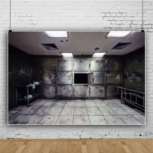 Miniatura 3 de YongFoto Telón de fondo de hospital abandonado de 5 x 3 pies Morgue Tajones jirones cama de operaciones piso de sangre Fondo de fotografía