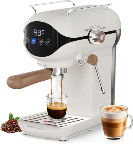 Miniatura 8 de Cafetera Espresso con espumador de leche a vapor semiautomática de 20 bares, diseño compacto en negro con interruptor de palanca para café espresso