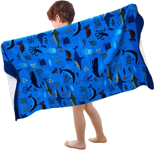 Miniatura 15 de Toalla de playa para niños, manta de rizo de terciopelo, 100% algodón, súper suave, absorbente, 25.5 x 51 pulgadas, para baño, natación, deportes