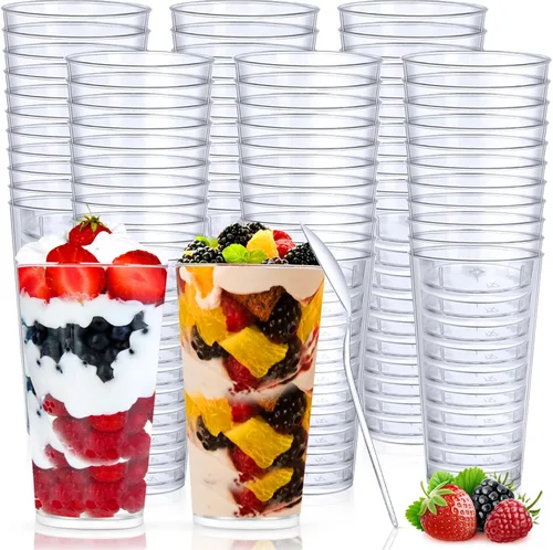 Miniatura 8 de Chengu Mini vasos de postre de plástico transparente de 3 onzas con cucharas, tazas redondas de postre para parfait, vasos de chupito de aperitivo