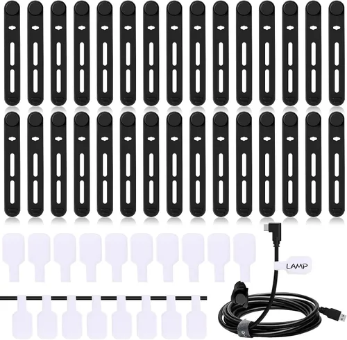 90 etiquetas para cables y bridas para cables, kit organizador de cables reutilizable, 42 lazos de silicona con 48 etiquetas de cable para