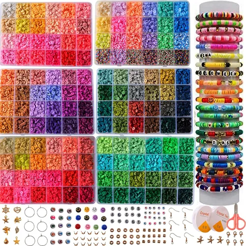 XMZCOLA Kit de cuentas de arcilla para hacer pulseras, 18800 piezas, 144 colores, 0.236 pulgadas, kit de cuentas Heishi de polímero plano,