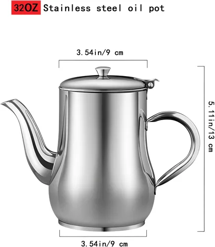 Miniatura 2 de 2 coladores de aceite para freidora de 32 onzas para cocina, olla de filtro de aceite de acero inoxidable con filtro de malla fina, tapa a prueba