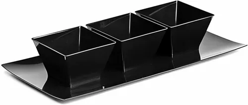 Miniatura 3 de Lillian Tablesettings Cuencos cuadrados de plástico negro, 8 onzas, pequeños cuencos desechables para aperitivos, postres y salsas, pesado, sin BPA