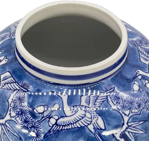 Miniatura 5 de Galt International Tarro chinoiserie de grúa floral azul y blanco de 12 pulgadas con tapa, tarro de jengibre, almacenamiento de té, decorativo