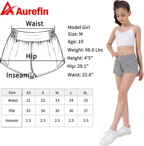 Miniatura 6 de Aurefin Pantalones cortos deportivos para niñas, pantalones cortos ligeros para correr para adolescentes, niñas, pantalones cortos deportivos