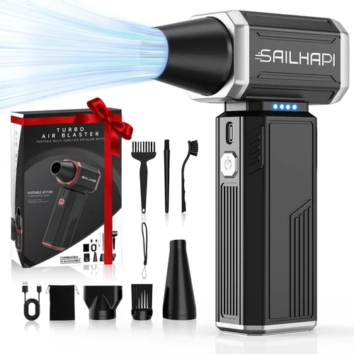 Miniatura 10 de Plumero de aire comprimido 300000RPM, soplador inalámbrico de alta velocidad para peluquero con velocidad variable, soplador de polvo eléctrico