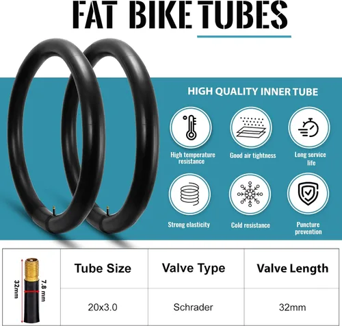 Miniatura 3 de Hycline Tubo interior para bicicleta de grasa: 20/26x3.0-4.0 pulgadas, paquete de 2 tubos eléctricos para neumáticos grasos AV 1.260 in, válvula