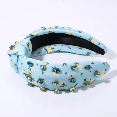 Miniatura 7 de Diademas anudadas con perlas para mujer, diademas de flores impresas con diamantes de imitación, diademas anudadas de cristal, cuentas brillantes