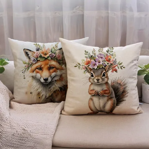 Miniatura 4 de Fundas de almohada con diseño de animales, 18 x 18 pulgadas, diseño de ardillas florales, acuarela, vida silvestre, diseño de flores, temporada